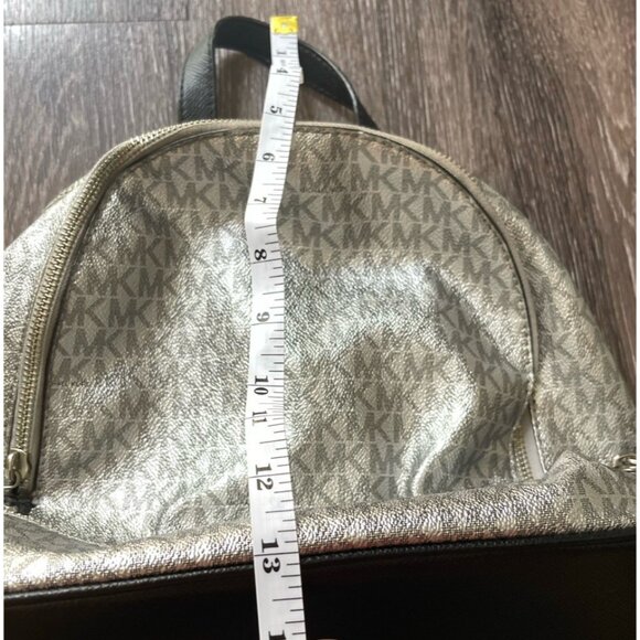 Michael Kors Mini Backpack MK Signature Women’s Leather Black Metallic Silver - Picture 3 of 16